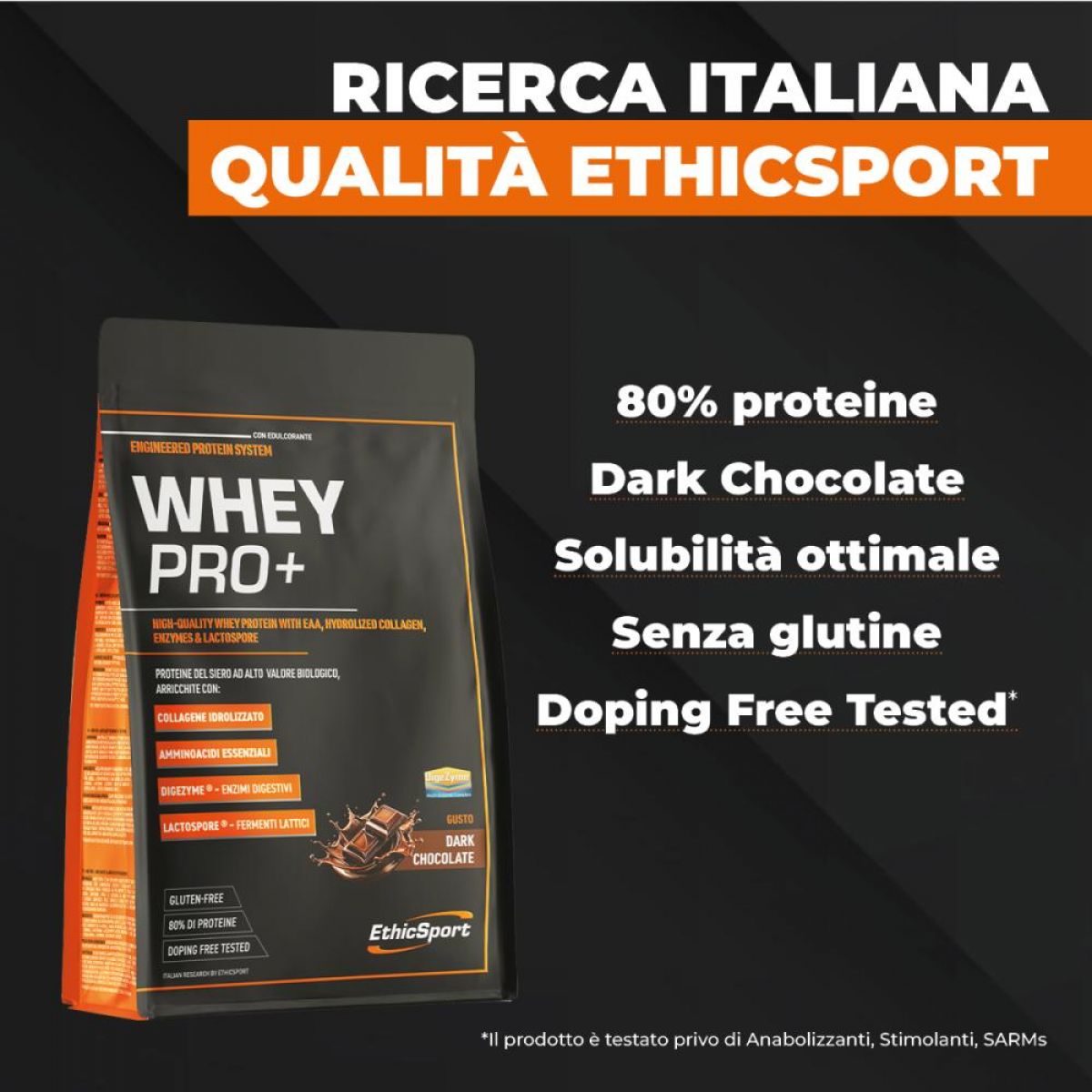 Proteine ETHIC SPORT WHEY PRO + CON COLLAGENE IDROLIZZATO, EAA, LACTOSPORE® E DIGEZYME®.  Busta 700 gr